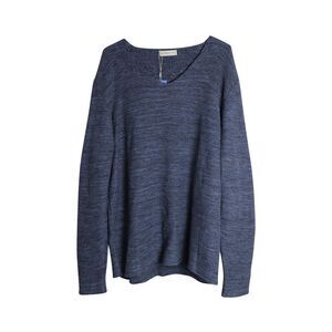 Etro V-neck Knit Sweater in Blue Cotton Linen